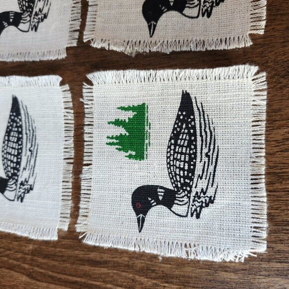 CUTE LOON Bar Mat Coaster Lot Frayed Burlap Cottage Chic SET of 4 - Picture 4 of 4